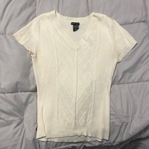 Cap Sleeve V-Neck Off-White Sweater